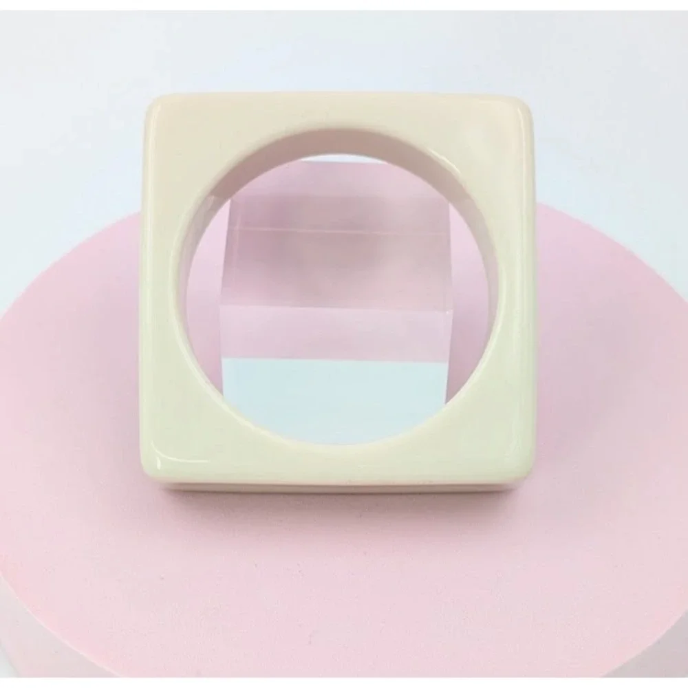 Vintage 80s Square‎ Bangle Bracelet Off White Chunky Geometric Statement